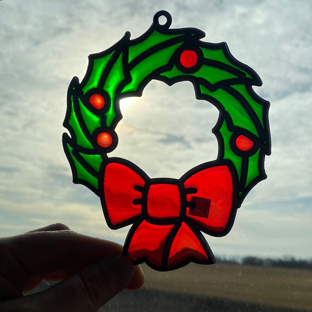 Christmas Holly Wreath Stained Glass Sun Catcher